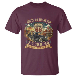 Route Highway 66 Turns 100 I Turn 40 T Shirt Vintage 1986 Road Sign Antique Car Lover 40th Birthday Gift