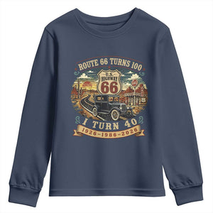 Route Highway 66 Turns 100 I Turn 40 Youth Sweatshirt Vintage 1986 Road Sign Antique Car Lover 40th Birthday Gift