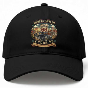 Route Highway 66 Turns 100 I Turn 35 Baseball Cap Vintage 1991 Road Sign Antique Car Lover 35th Birthday Gift