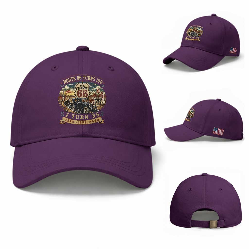 Route Highway 66 Turns 100 I Turn 35 Baseball Cap Vintage 1991 Road Sign Antique Car Lover 35th Birthday Gift