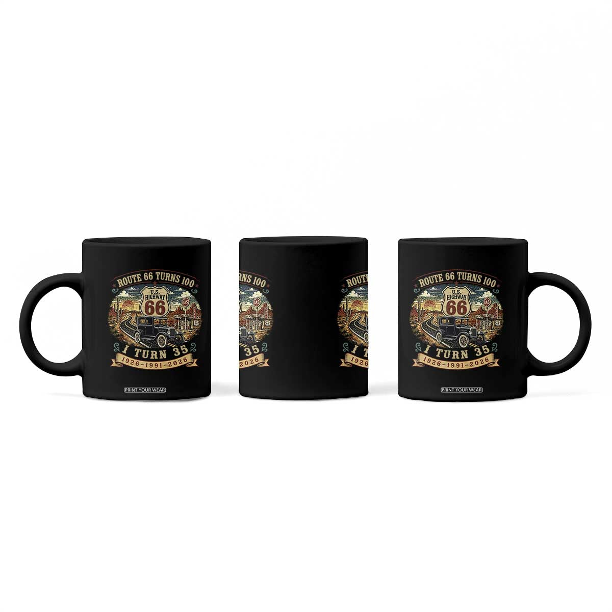 Route Highway 66 Turns 100 I Turn 35 Coffee Mug Vintage 1991 Road Sign Antique Car Lover 35th Birthday Gift