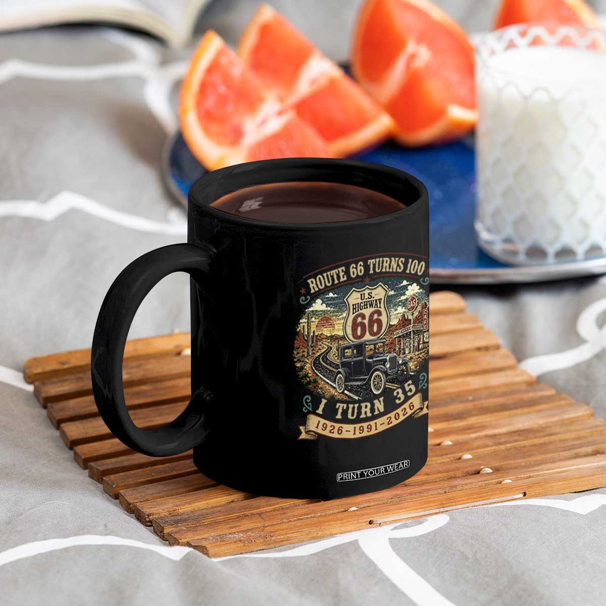 Route Highway 66 Turns 100 I Turn 35 Coffee Mug Vintage 1991 Road Sign Antique Car Lover 35th Birthday Gift