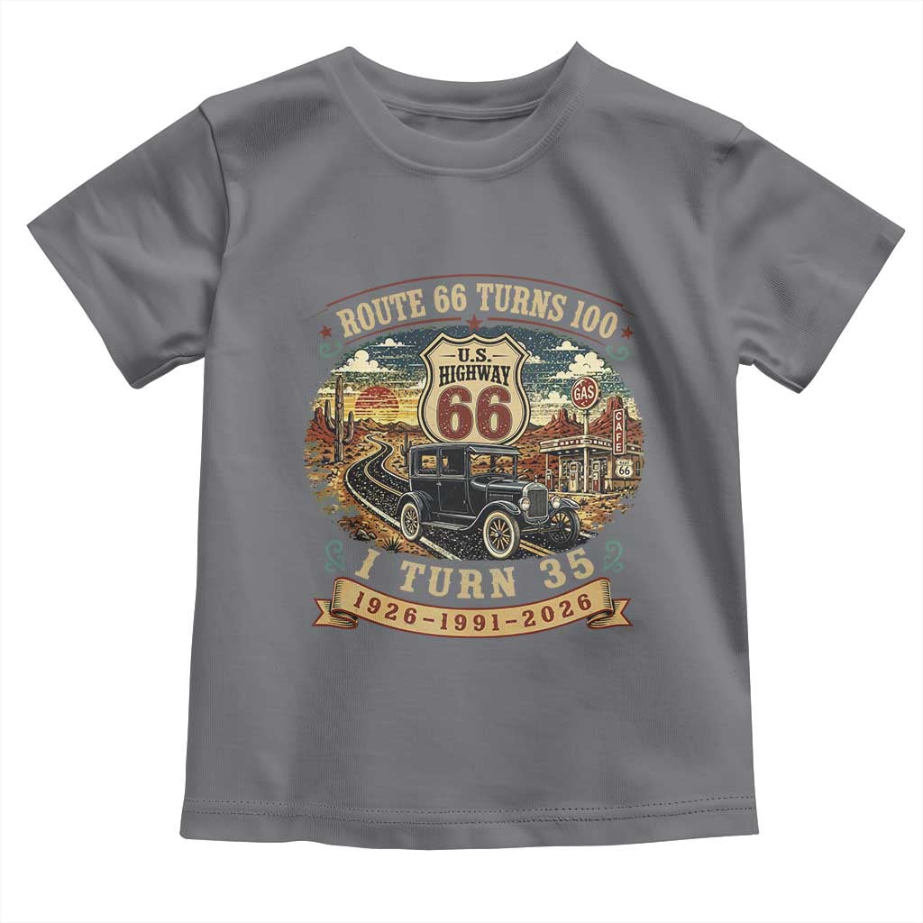 Route Highway 66 Turns 100 I Turn 35 Toddler T Shirt Vintage 1991 Road Sign Antique Car Lover 35th Birthday Gift