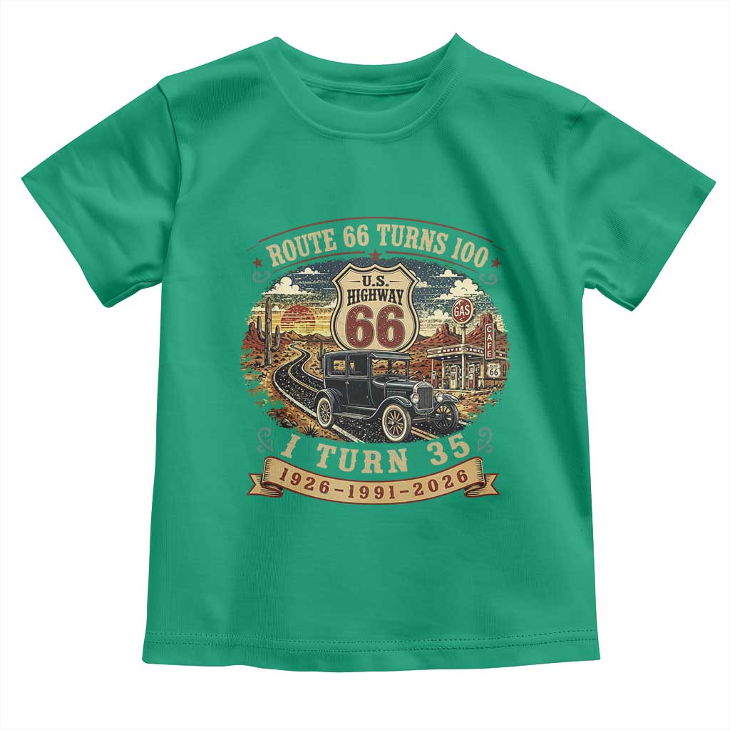 Route Highway 66 Turns 100 I Turn 35 Toddler T Shirt Vintage 1991 Road Sign Antique Car Lover 35th Birthday Gift