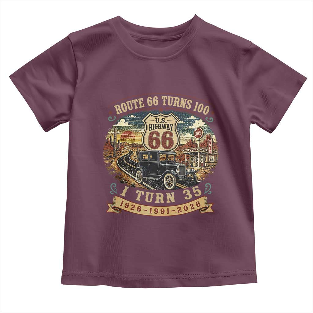 Route Highway 66 Turns 100 I Turn 35 Toddler T Shirt Vintage 1991 Road Sign Antique Car Lover 35th Birthday Gift