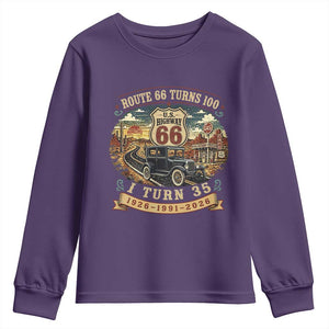 Route Highway 66 Turns 100 I Turn 35 Youth Sweatshirt Vintage 1991 Road Sign Antique Car Lover 35th Birthday Gift
