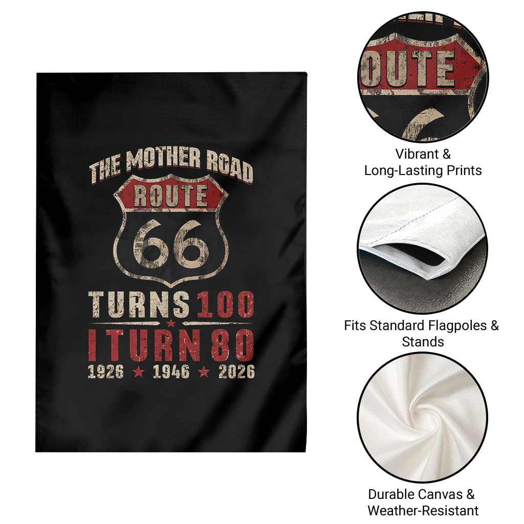 Route Highway 66 Turns 100 I Turn 80 Garden Flag Vintage 1946 Road Sign 80th Birthday Gift