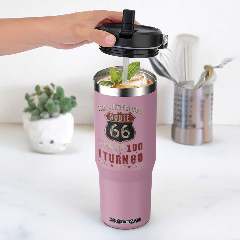 Route Highway 66 Turns 100 I Turn 80 Flip Straw Tumbler Vintage 1946 Road Sign 80th Birthday Gift