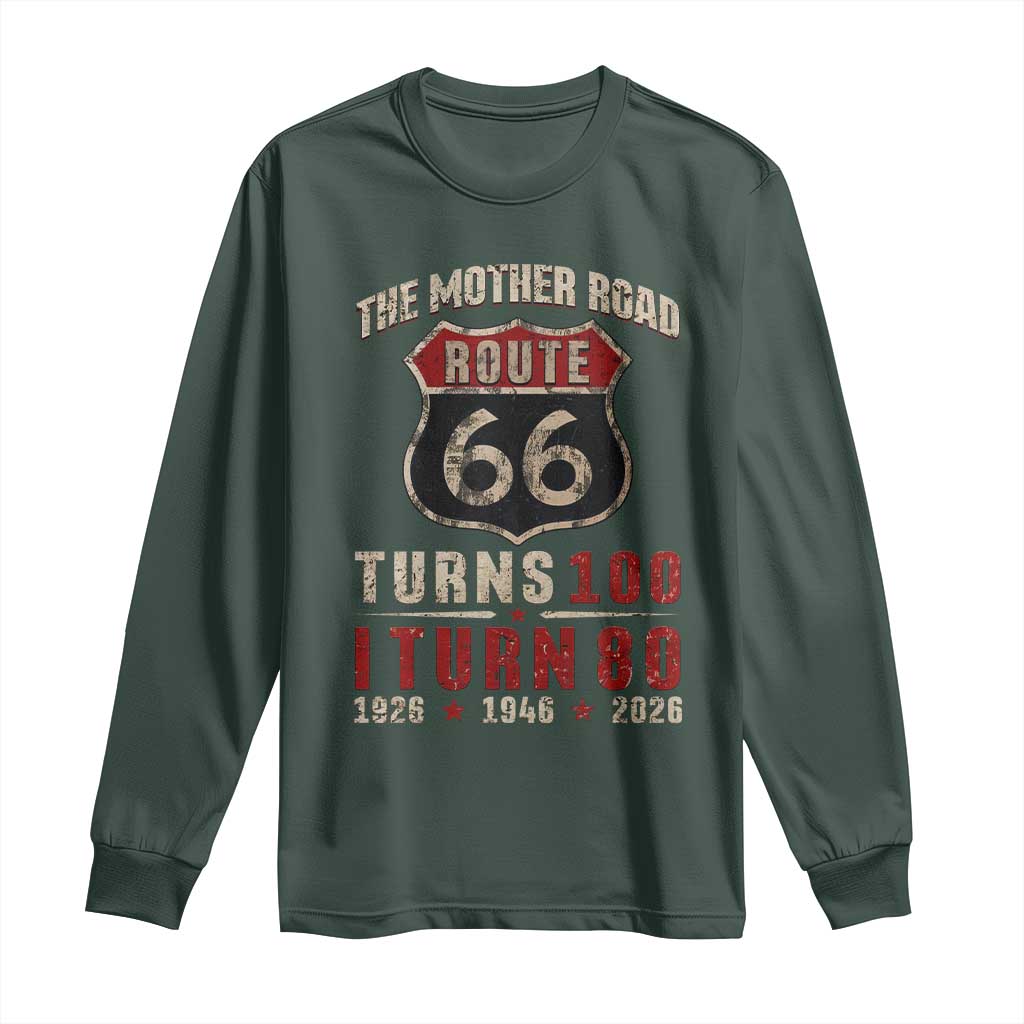 Route Highway 66 Turns 100 I Turn 80 Long Sleeve Shirt Vintage 1946 Road Sign 80th Birthday Gift