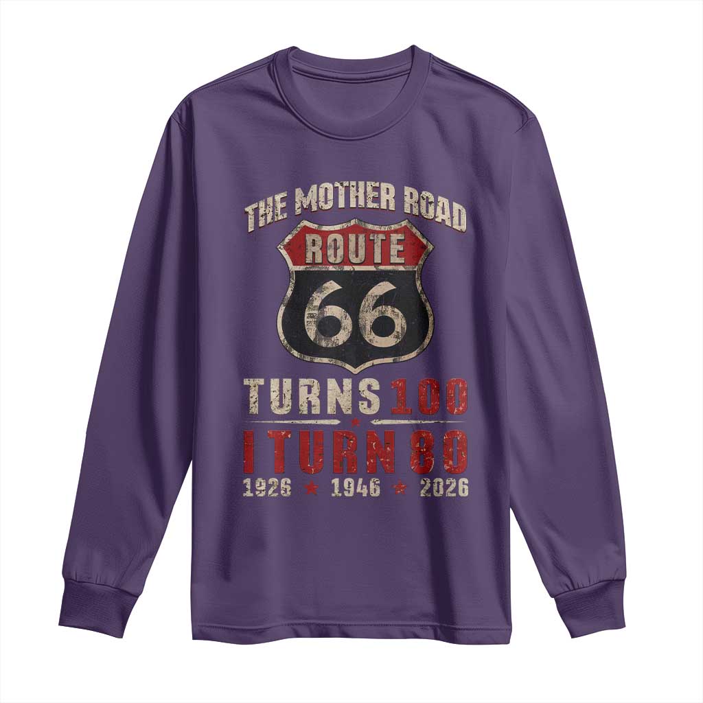 Route Highway 66 Turns 100 I Turn 80 Long Sleeve Shirt Vintage 1946 Road Sign 80th Birthday Gift