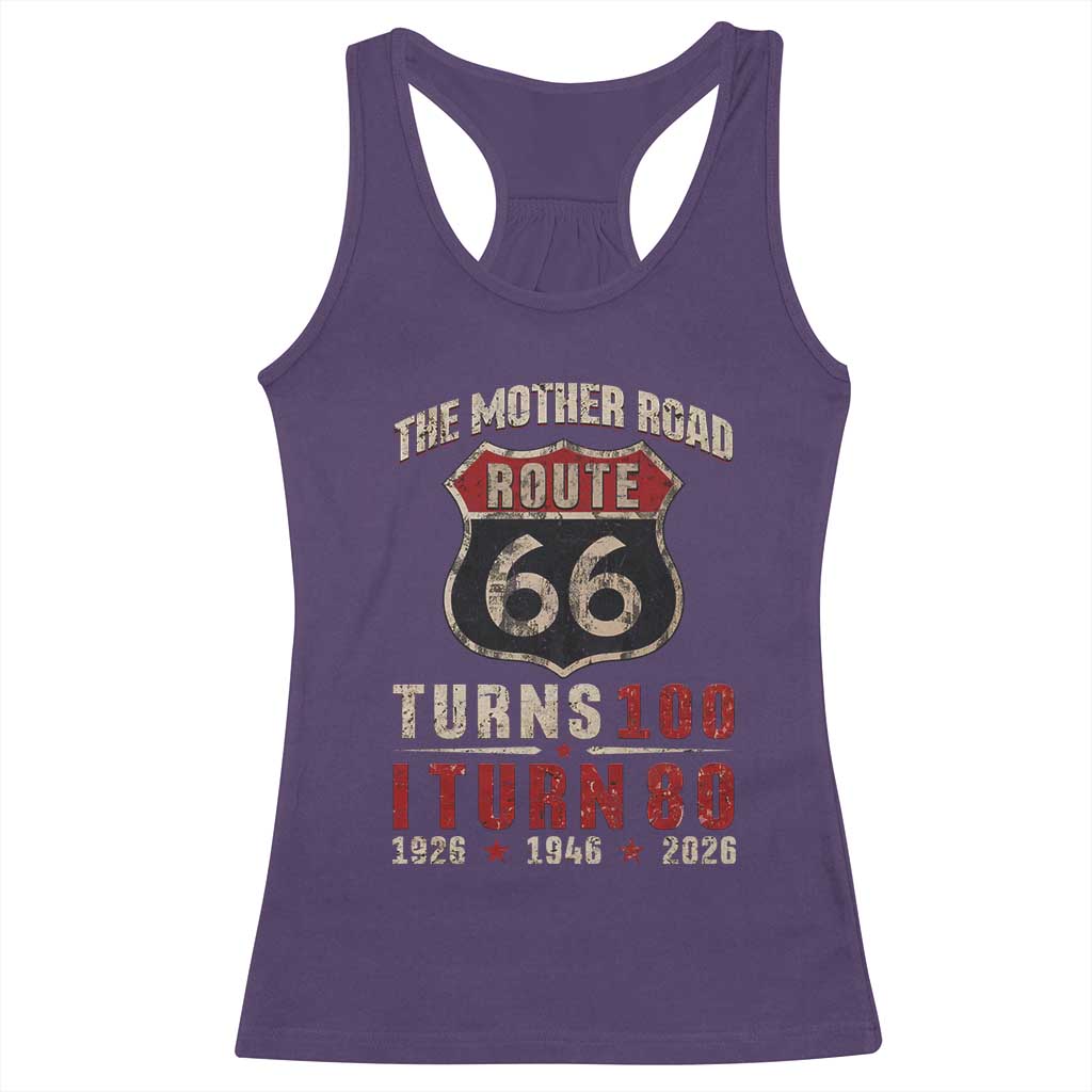 Route Highway 66 Turns 100 I Turn 80 Racerback Tank Top Vintage 1946 Road Sign 80th Birthday Gift
