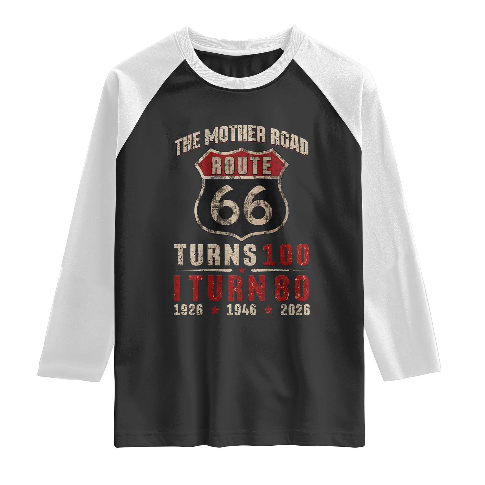 Route Highway 66 Turns 100 I Turn 80 Raglan Shirt Vintage 1946 Road Sign 80th Birthday Gift TS14 Black White Print Your Wear