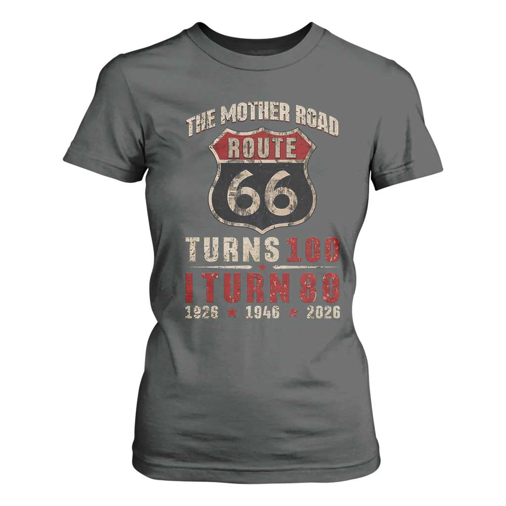 Route Highway 66 Turns 100 I Turn 80 T Shirt For Women Vintage 1946 Road Sign 80th Birthday Gift