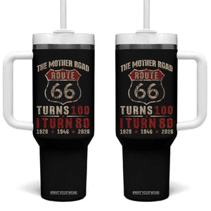 Route Highway 66 Turns 100 I Turn 80 Tumbler With Handle Vintage 1946 Road Sign 80th Birthday Gift