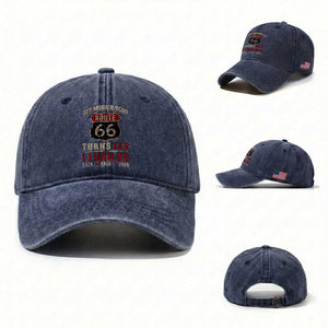 Route Highway 66 Turns 100 I Turn 80 Washed Cotton Baseball Cap Vintage 1946 Road Sign 80th Birthday Gift