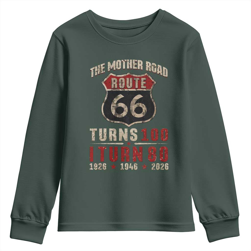 Route Highway 66 Turns 100 I Turn 80 Youth Sweatshirt Vintage 1946 Road Sign 80th Birthday Gift