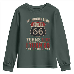 Route Highway 66 Turns 100 I Turn 80 Youth Sweatshirt Vintage 1946 Road Sign 80th Birthday Gift