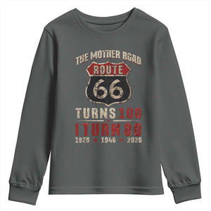 Route Highway 66 Turns 100 I Turn 80 Youth Sweatshirt Vintage 1946 Road Sign 80th Birthday Gift