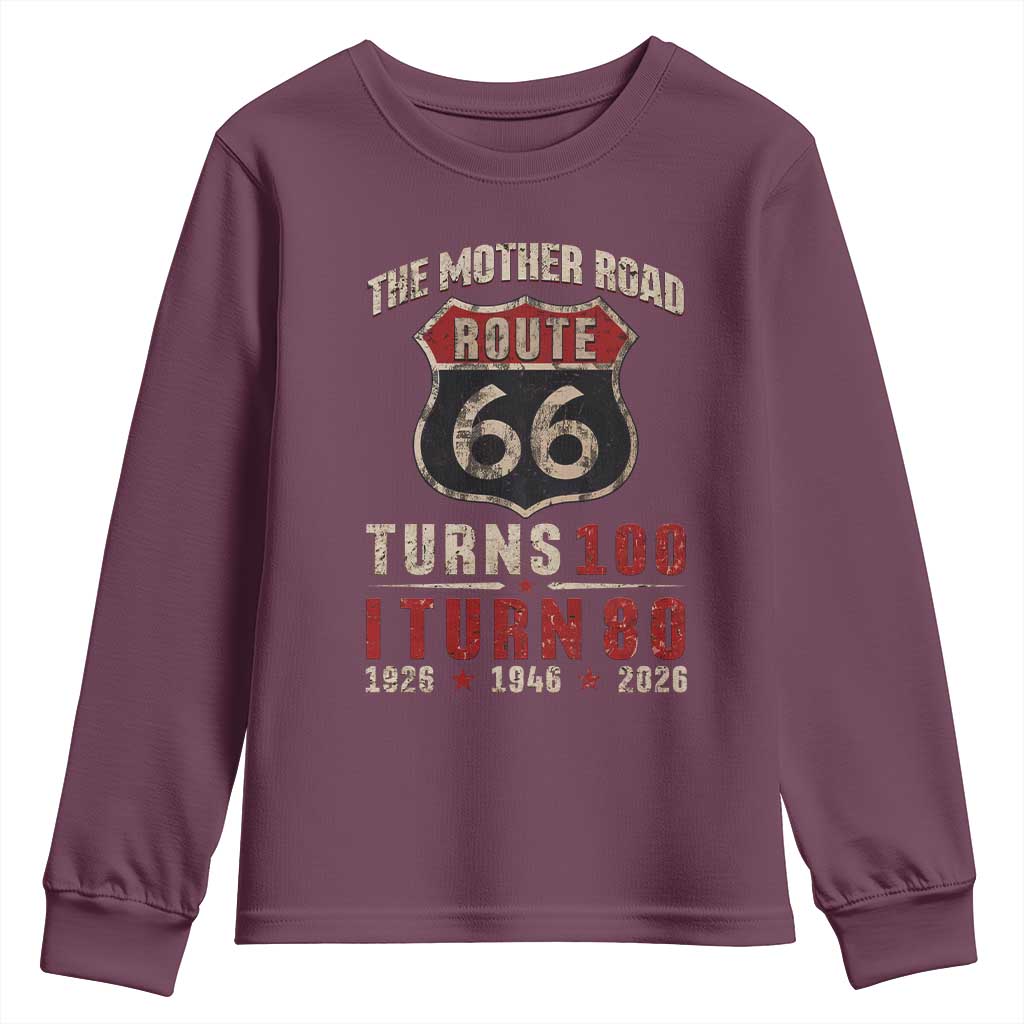 Route Highway 66 Turns 100 I Turn 80 Youth Sweatshirt Vintage 1946 Road Sign 80th Birthday Gift