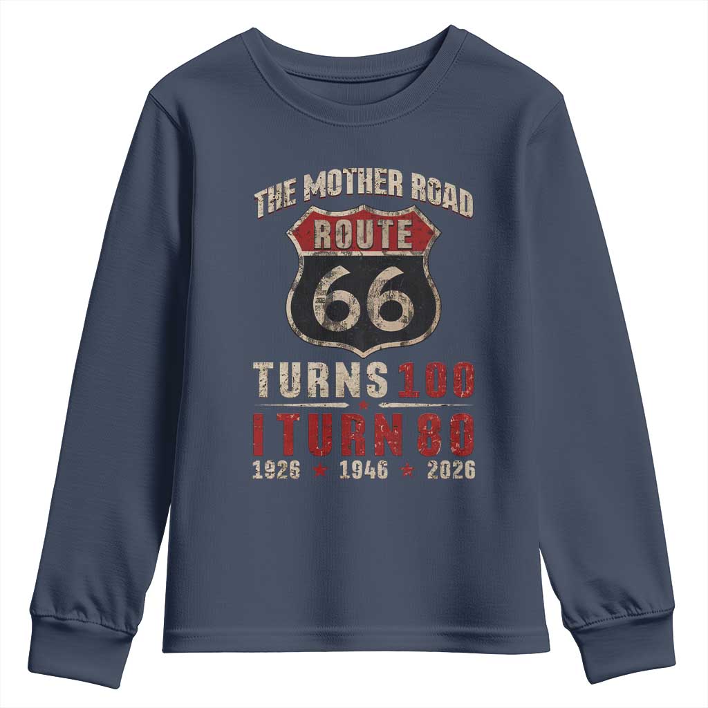 Route Highway 66 Turns 100 I Turn 80 Youth Sweatshirt Vintage 1946 Road Sign 80th Birthday Gift