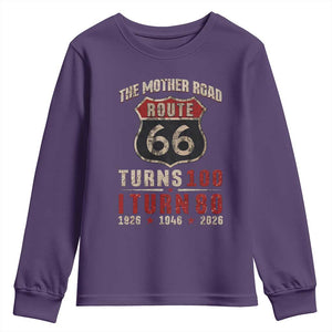 Route Highway 66 Turns 100 I Turn 80 Youth Sweatshirt Vintage 1946 Road Sign 80th Birthday Gift