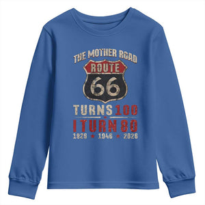 Route Highway 66 Turns 100 I Turn 80 Youth Sweatshirt Vintage 1946 Road Sign 80th Birthday Gift