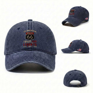 Route Highway 66 Turns 100 I Turn 75 Washed Cotton Baseball Cap Vintage 1951 Road Sign 75th Birthday Gift