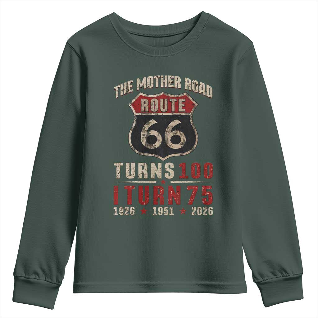 Route Highway 66 Turns 100 I Turn 75 Youth Sweatshirt Vintage 1951 Road Sign 75th Birthday Gift