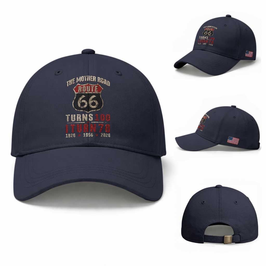Route Highway 66 Turns 100 I Turn 70 Baseball Cap Vintage 1956 Road Sign 70th Birthday Gift