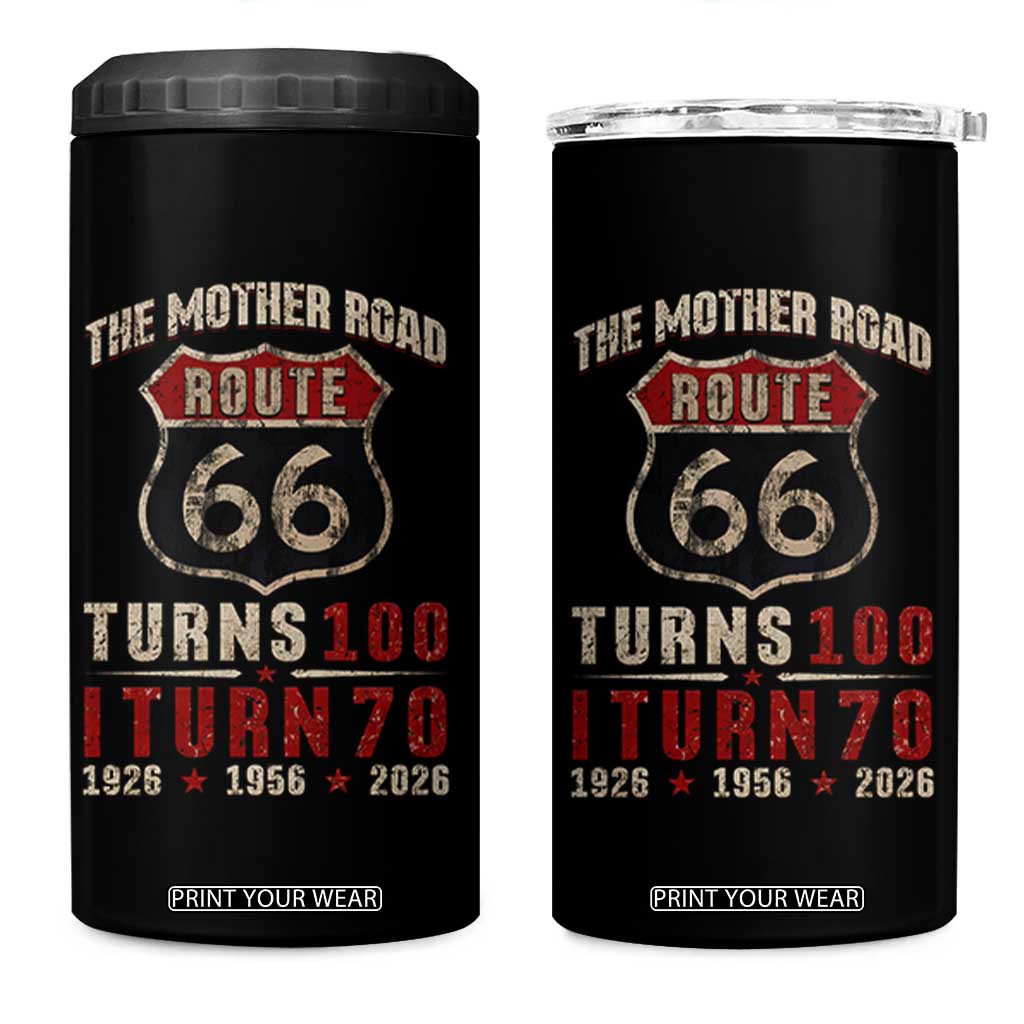 Route Highway 66 Turns 100 I Turn 70 4 in 1 Can Cooler Tumbler Vintage 1956 Road Sign 70th Birthday Gift