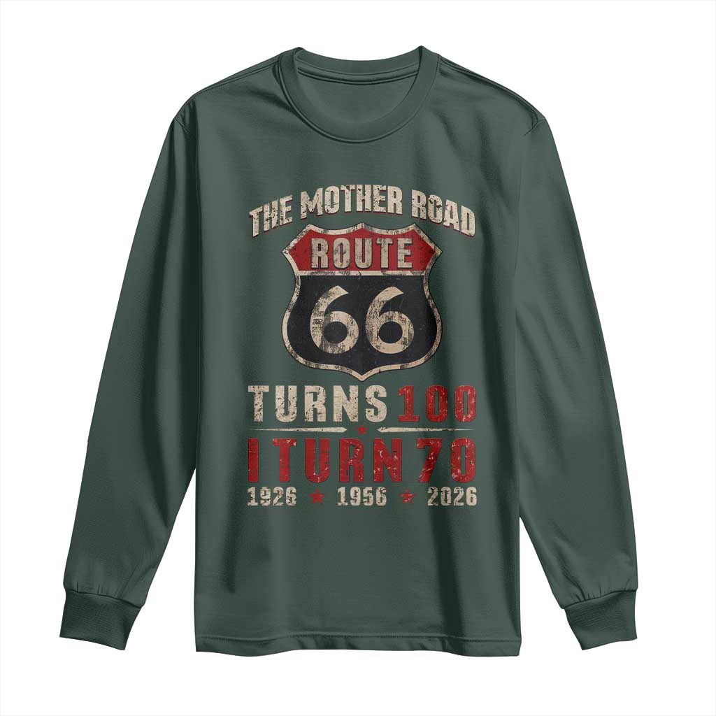 Route Highway 66 Turns 100 I Turn 70 Long Sleeve Shirt Vintage 1956 Road Sign 70th Birthday Gift