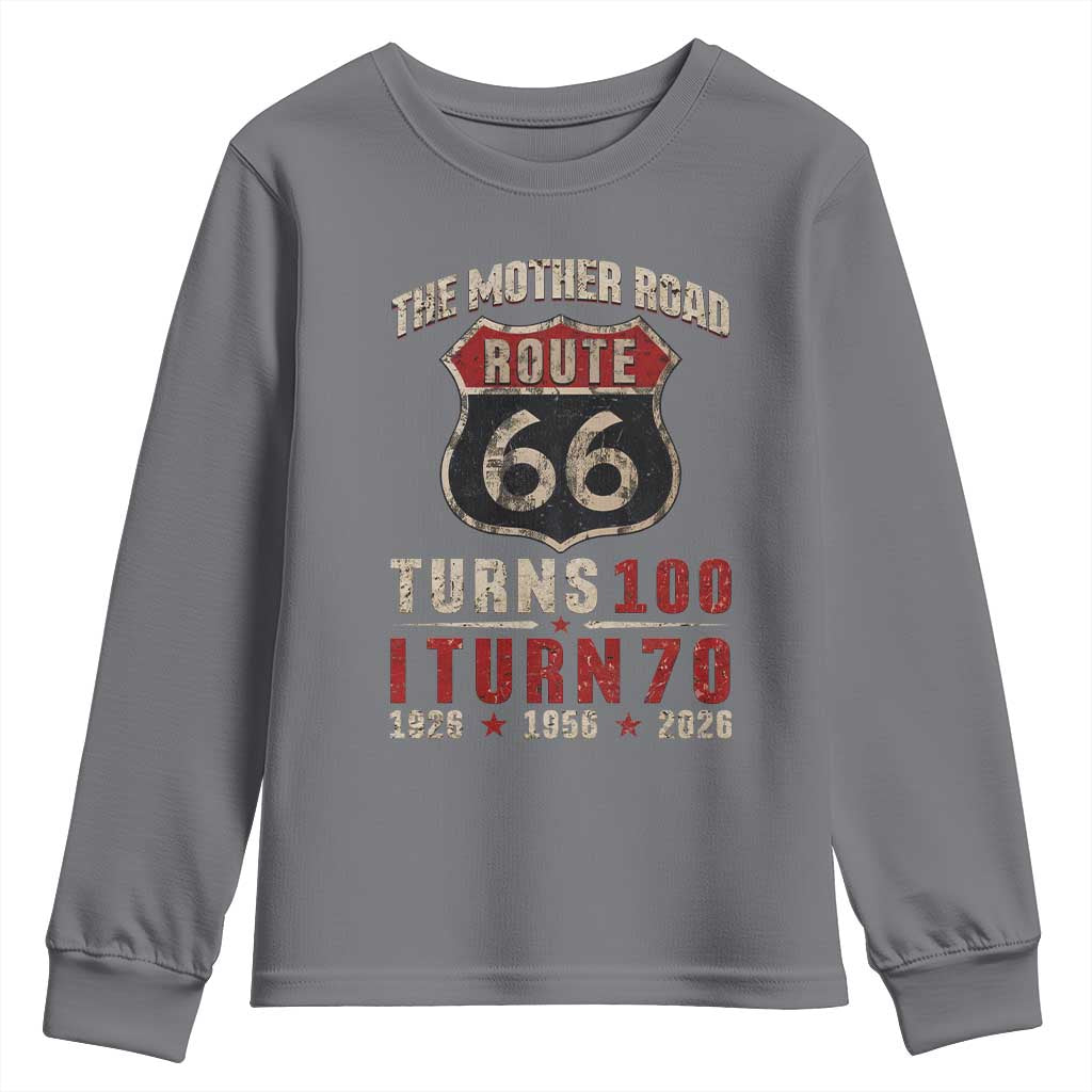Route Highway 66 Turns 100 I Turn 70 Youth Sweatshirt Vintage 1956 Road Sign 70th Birthday Gift