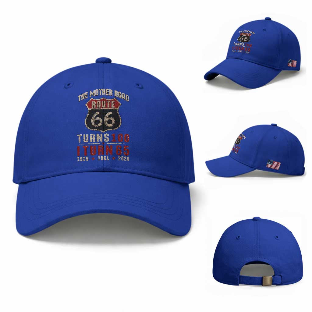 Route Highway 66 Turns 100 I Turn 65 Baseball Cap Vintage 1961 Road Sign 65th Birthday Gift
