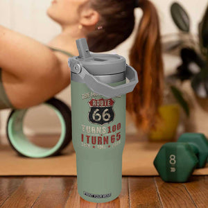 Route Highway 66 Turns 100 I Turn 65 Flip Straw Tumbler Vintage 1961 Road Sign 65th Birthday Gift