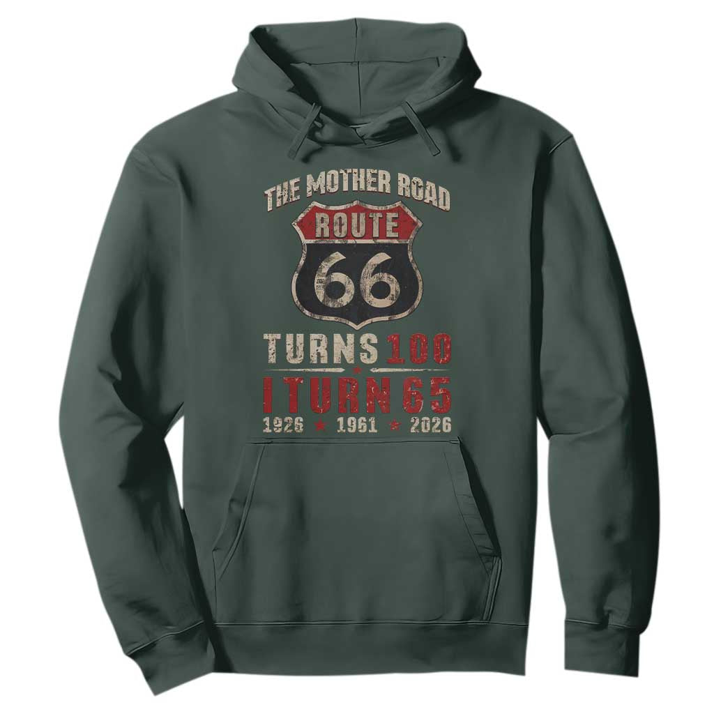Route Highway 66 Turns 100 I Turn 65 Hoodie Vintage 1961 Road Sign 65th Birthday Gift