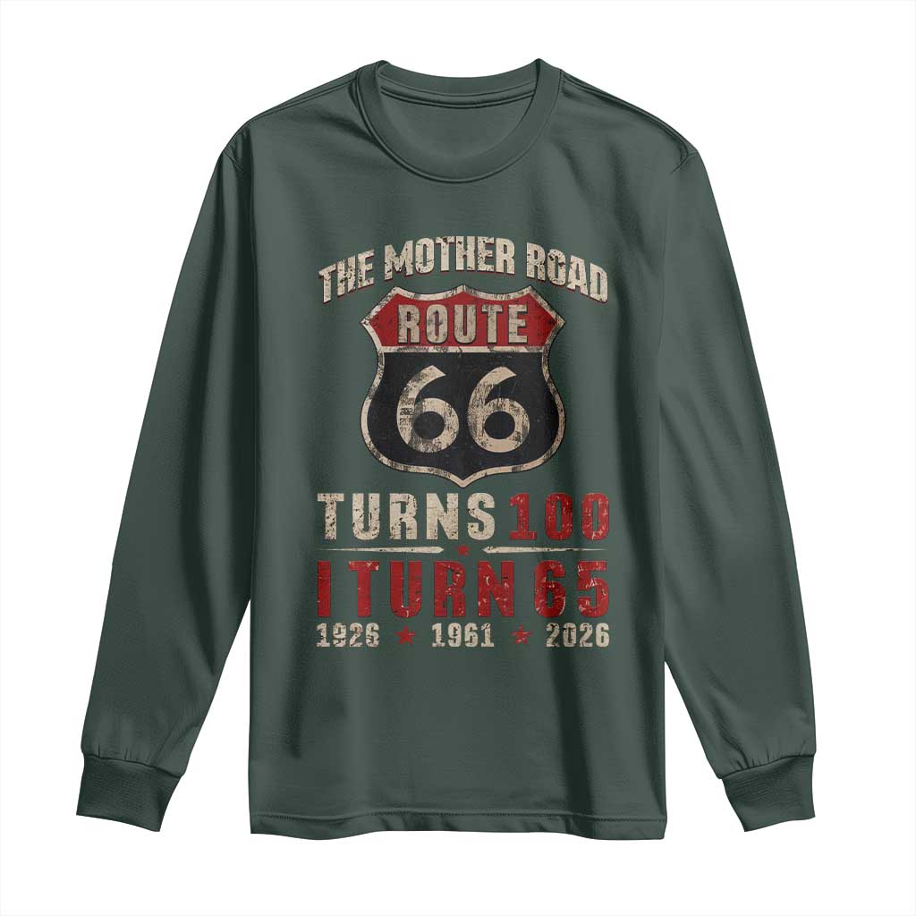 Route Highway 66 Turns 100 I Turn 65 Long Sleeve Shirt Vintage 1961 Road Sign 65th Birthday Gift