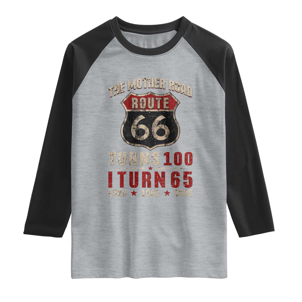 Route Highway 66 Turns 100 I Turn 65 Raglan Shirt Vintage 1961 Road Sign 65th Birthday Gift