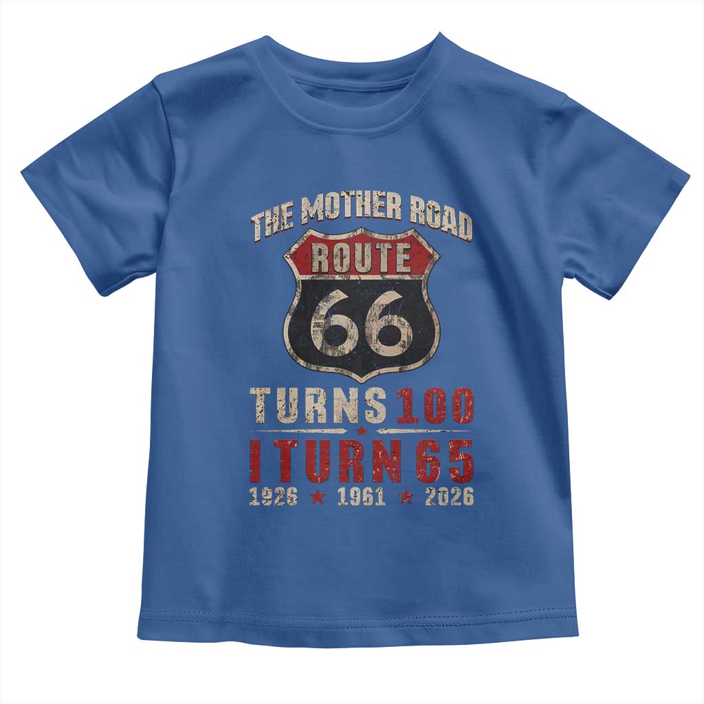 Route Highway 66 Turns 100 I Turn 65 Toddler T Shirt Vintage 1961 Road Sign 65th Birthday Gift