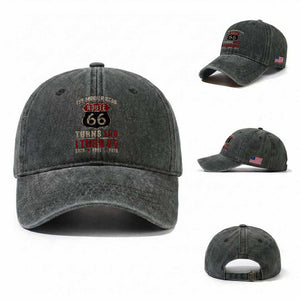 Route Highway 66 Turns 100 I Turn 65 Washed Cotton Baseball Cap Vintage 1961 Road Sign 65th Birthday Gift