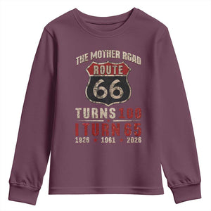 Route Highway 66 Turns 100 I Turn 65 Youth Sweatshirt Vintage 1961 Road Sign 65th Birthday Gift