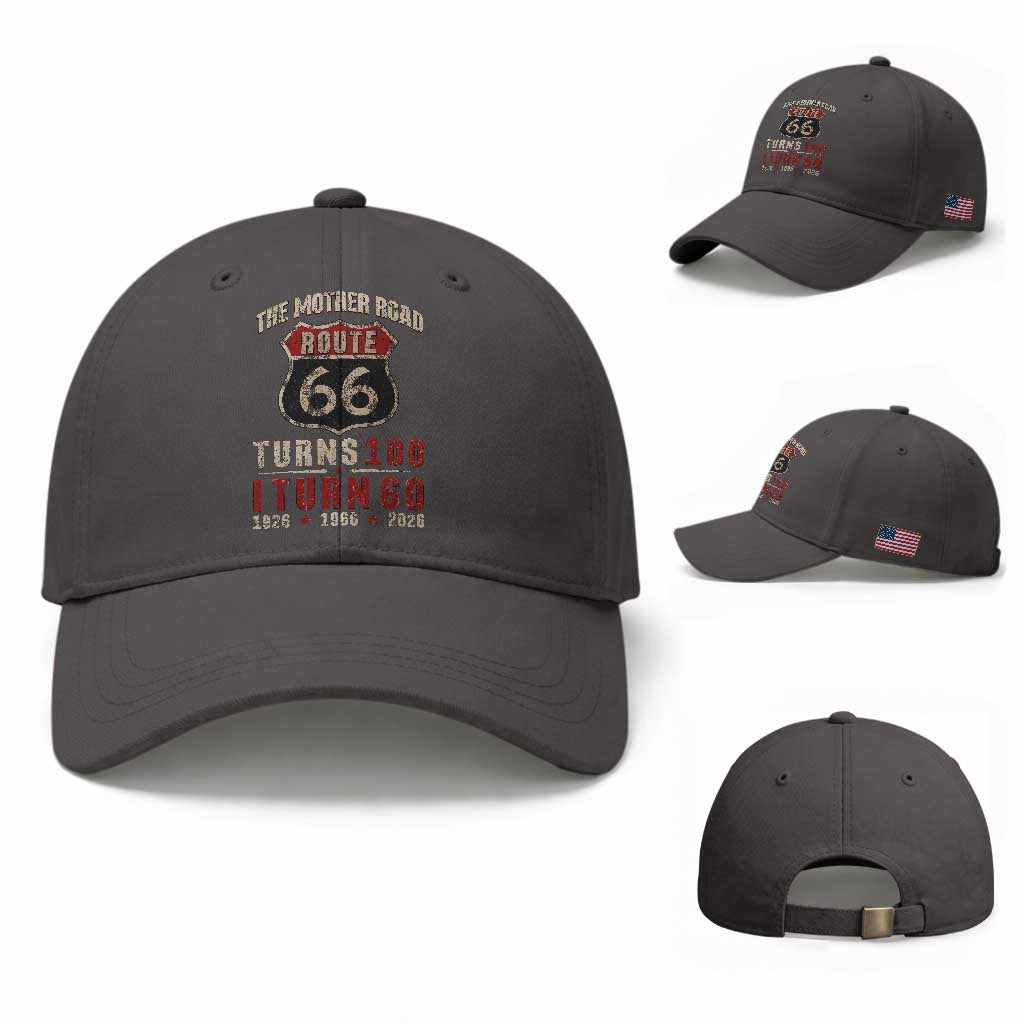 Route Highway 66 Turns 100 I Turn 60 Baseball Cap Vintage 1966 Road Sign 60th Birthday Gift