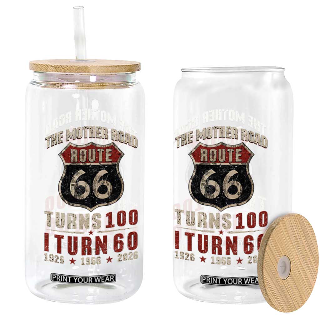 Route Highway 66 Turns 100 I Turn 60 Glass Can Vintage 1966 Road Sign 60th Birthday Gift