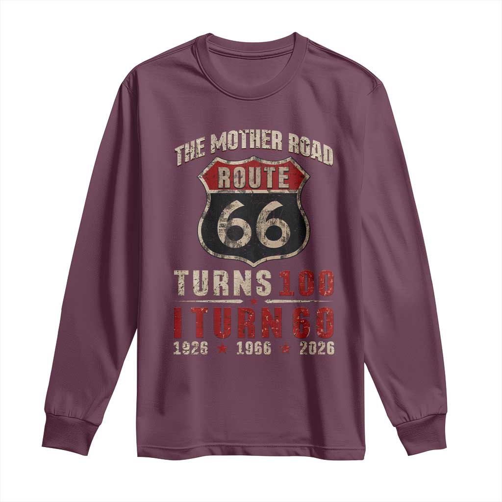 Route Highway 66 Turns 100 I Turn 60 Long Sleeve Shirt Vintage 1966 Road Sign 60th Birthday Gift