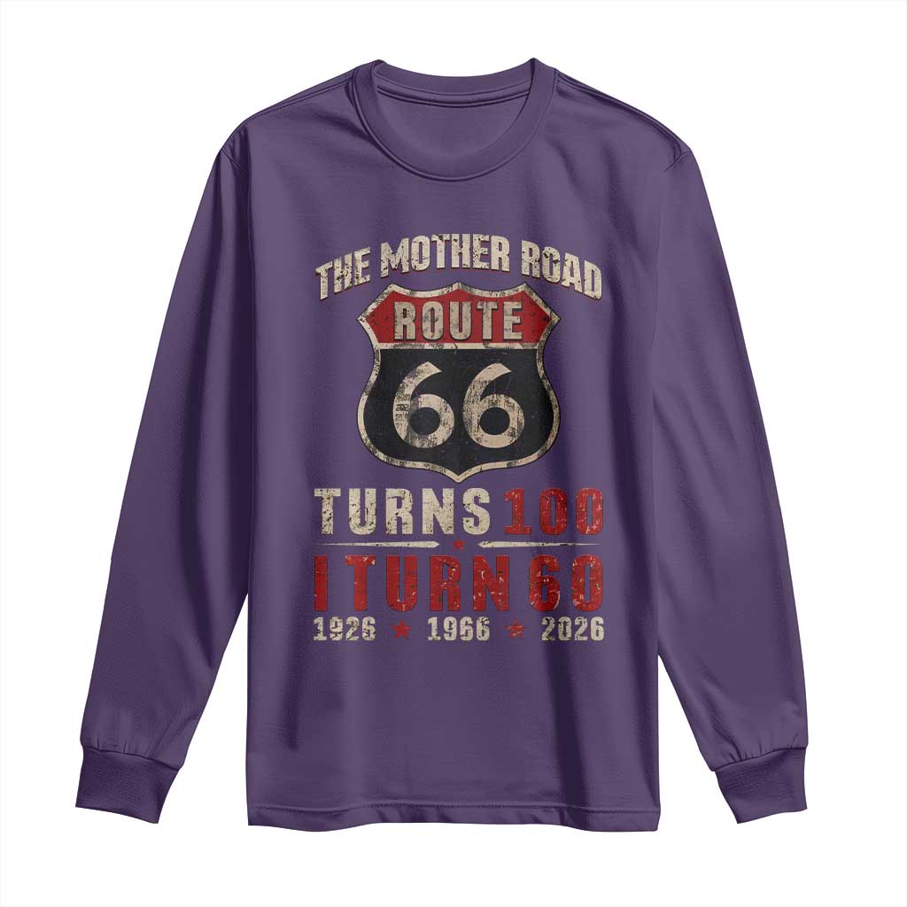 Route Highway 66 Turns 100 I Turn 60 Long Sleeve Shirt Vintage 1966 Road Sign 60th Birthday Gift