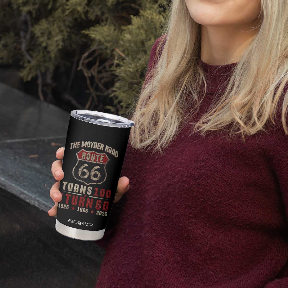 Route Highway 66 Turns 100 I Turn 60 Tumbler Cup Vintage 1966 Road Sign 60th Birthday Gift