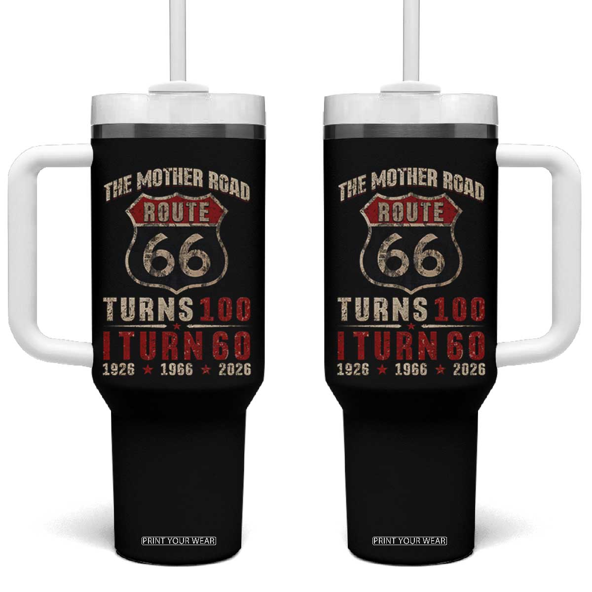 Route Highway 66 Turns 100 I Turn 60 Tumbler With Handle Vintage 1966 Road Sign 60th Birthday Gift