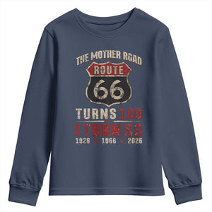 Route Highway 66 Turns 100 I Turn 60 Youth Sweatshirt Vintage 1966 Road Sign 60th Birthday Gift