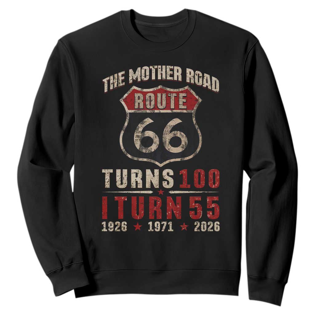 Route Highway 66 Turns 100 I Turn 55 Sweatshirt Vintage 1971 Road Sign 55th Birthday Gift