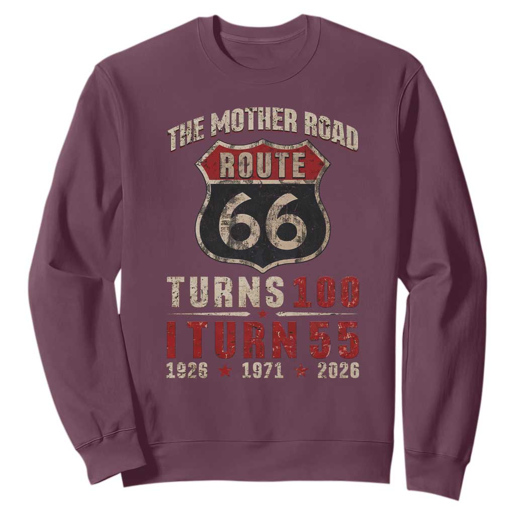Route Highway 66 Turns 100 I Turn 55 Sweatshirt Vintage 1971 Road Sign 55th Birthday Gift
