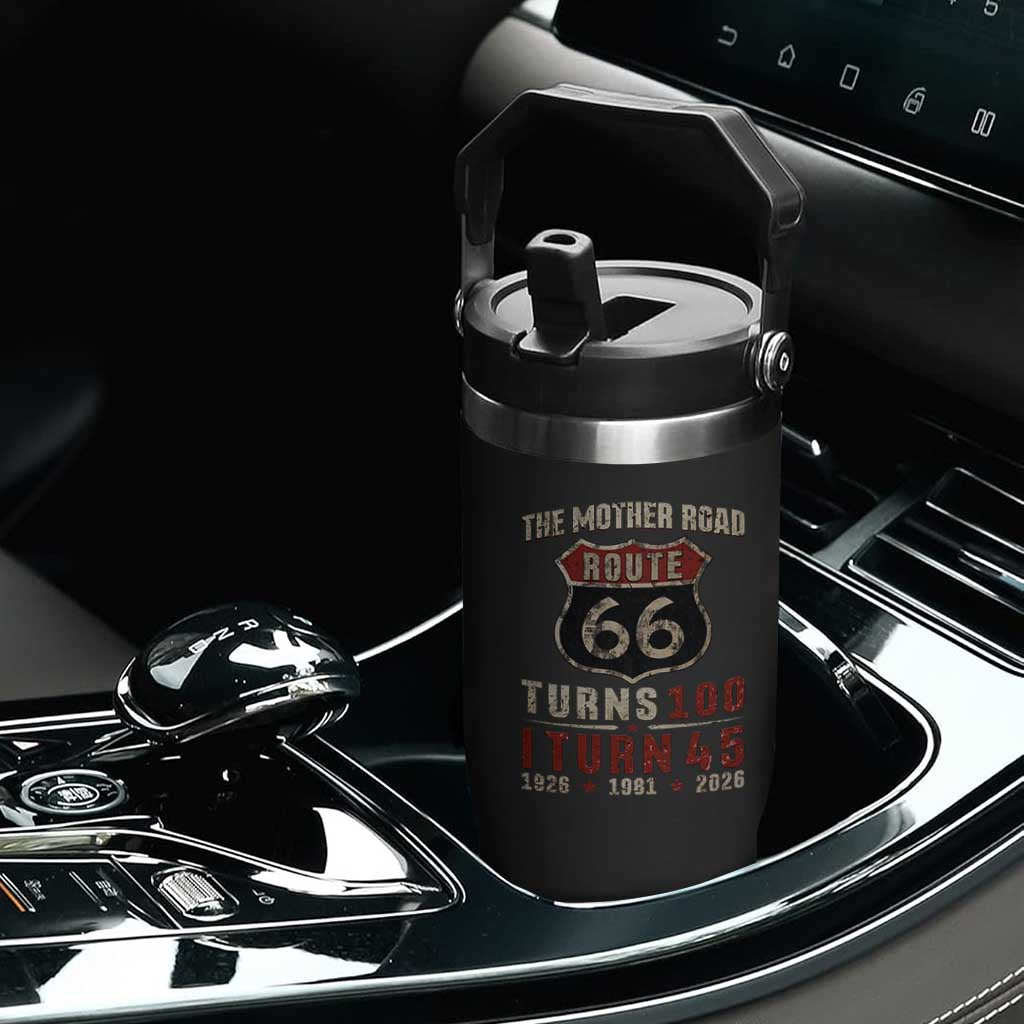 Route Highway 66 Turns 100 I Turn 45 Flip Straw Tumbler Vintage 1981 Road Sign 45th Birthday Gift
